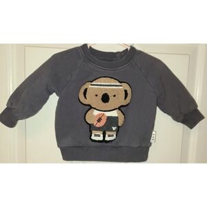 Huxbaby Fuzzy Sporty Koala Bear Sweatshirt 6 -12 Months Gray Color With 3 Snaps
